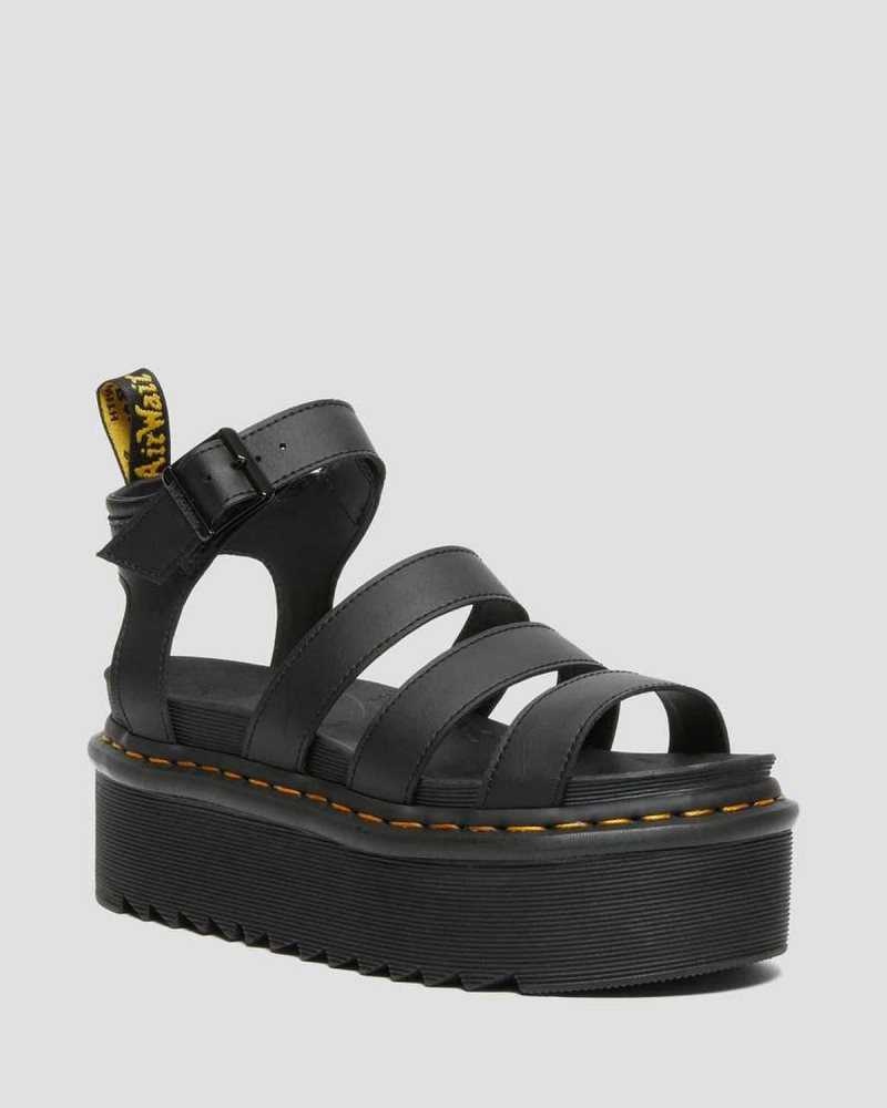 Dr Martens Blaire Hydro Lær Platform Reima Sandals Gladiatorsandaler Dame Svarte | SZXPI8014