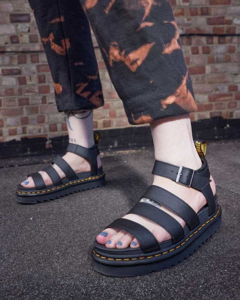 Dr Martens Blaire Hydro Lær Reima Sandals Platåsandaler Dame Svarte | IEGLZ2087