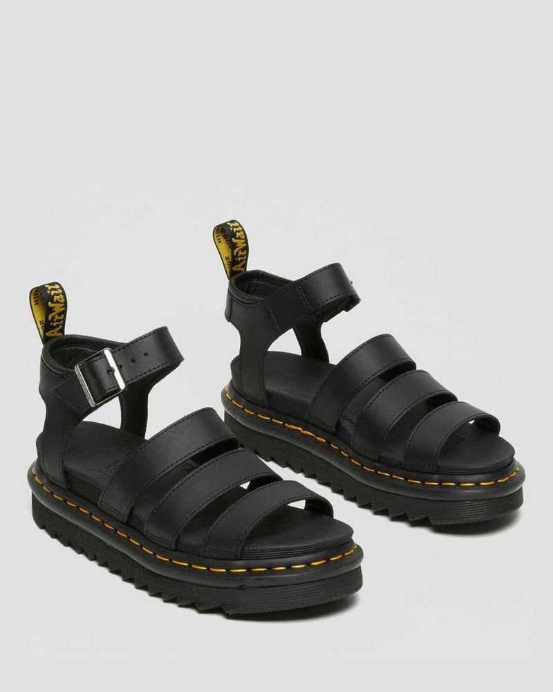 Dr Martens Blaire Hydro Lær Reima Sandals Platåsandaler Dame Svarte | IEGLZ2087