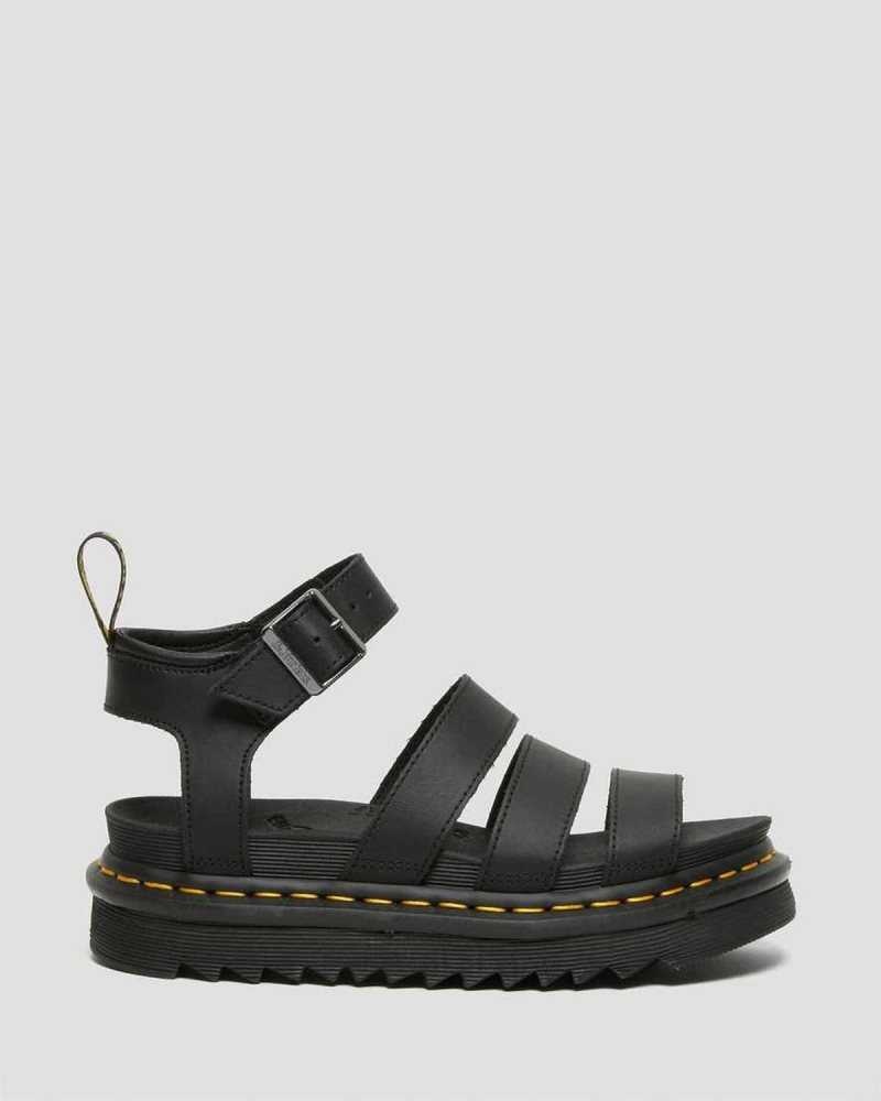 Dr Martens Blaire Hydro Lær Reima Sandals Platåsandaler Dame Svarte | IEGLZ2087