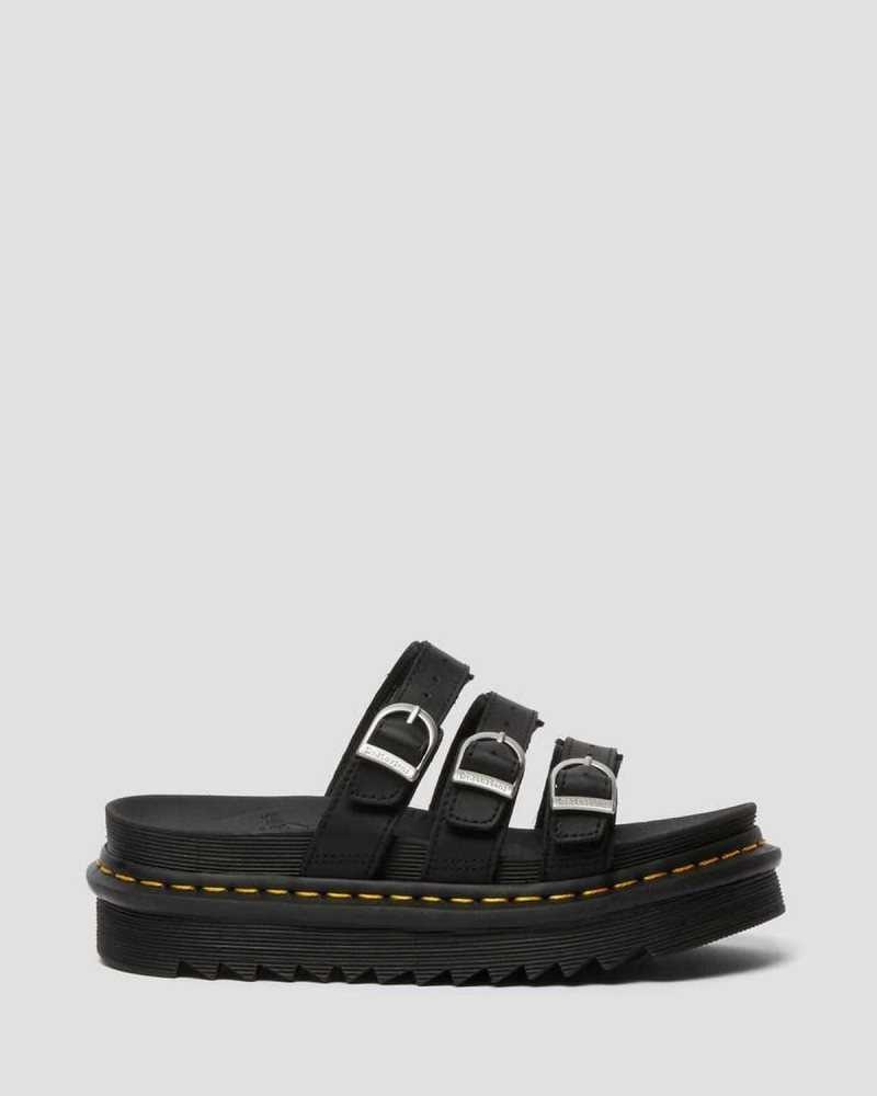 Dr Martens Blaire Lær Badesandaler Sandals Platåsandaler Dame Svarte | XGOYA5864