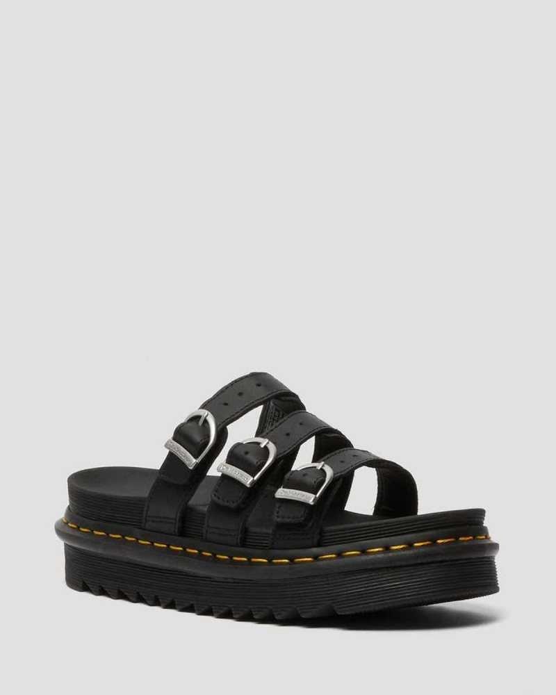 Dr Martens Blaire Lær Badesandaler Sandals Platåsandaler Dame Svarte | XGOYA5864