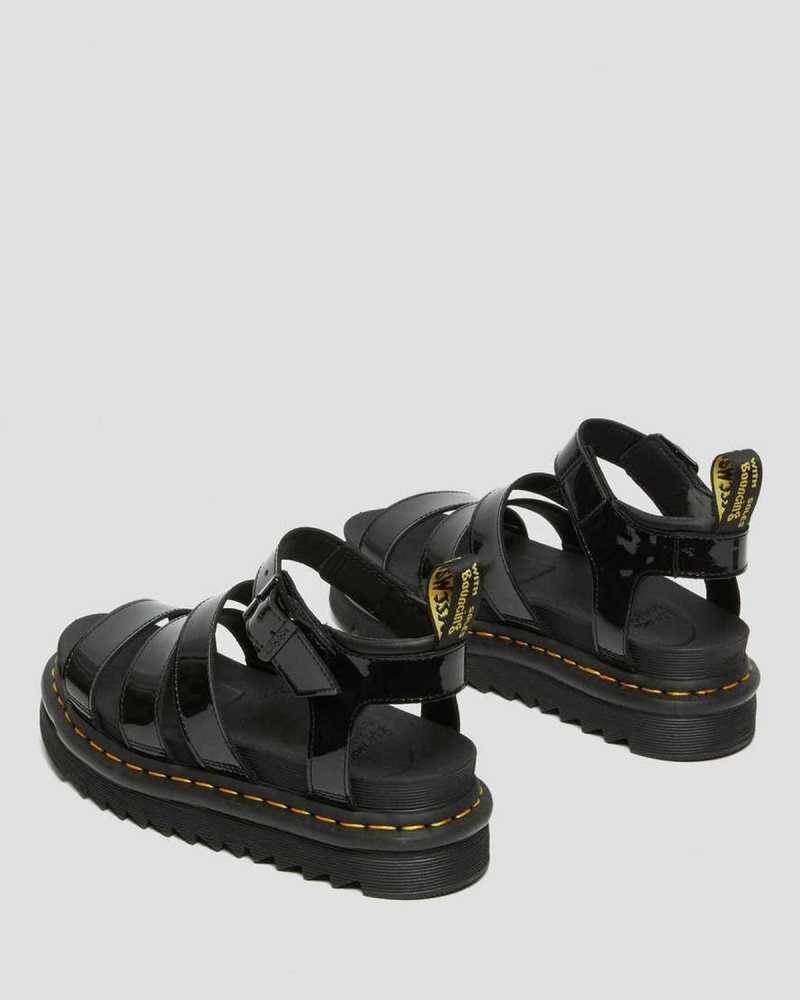 Dr Martens Blaire Patent Lær Reima Sandals Gladiatorsandaler Dame Svarte | FWTCP6518