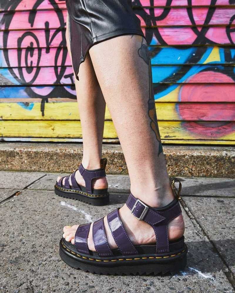 Dr Martens Blaire Patent Lær Reima Sandals Gladiatorsandaler Dame Blackcurrant Patent Lamper | CMIXT3759