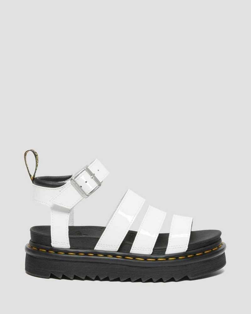 Dr Martens Blaire Patent Lær Reima Sandals Gladiatorsandaler Dame Hvite | QAOYX2675