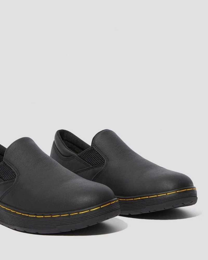 Dr Martens Brockley Slip Resistant Lær Arbeids Shoes Loafers Herre Svarte | FVDEP2695