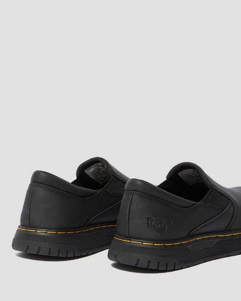 Dr Martens Brockley Slip Resistant Lær Arbeids Shoes Loafers Herre Svarte | FVDEP2695