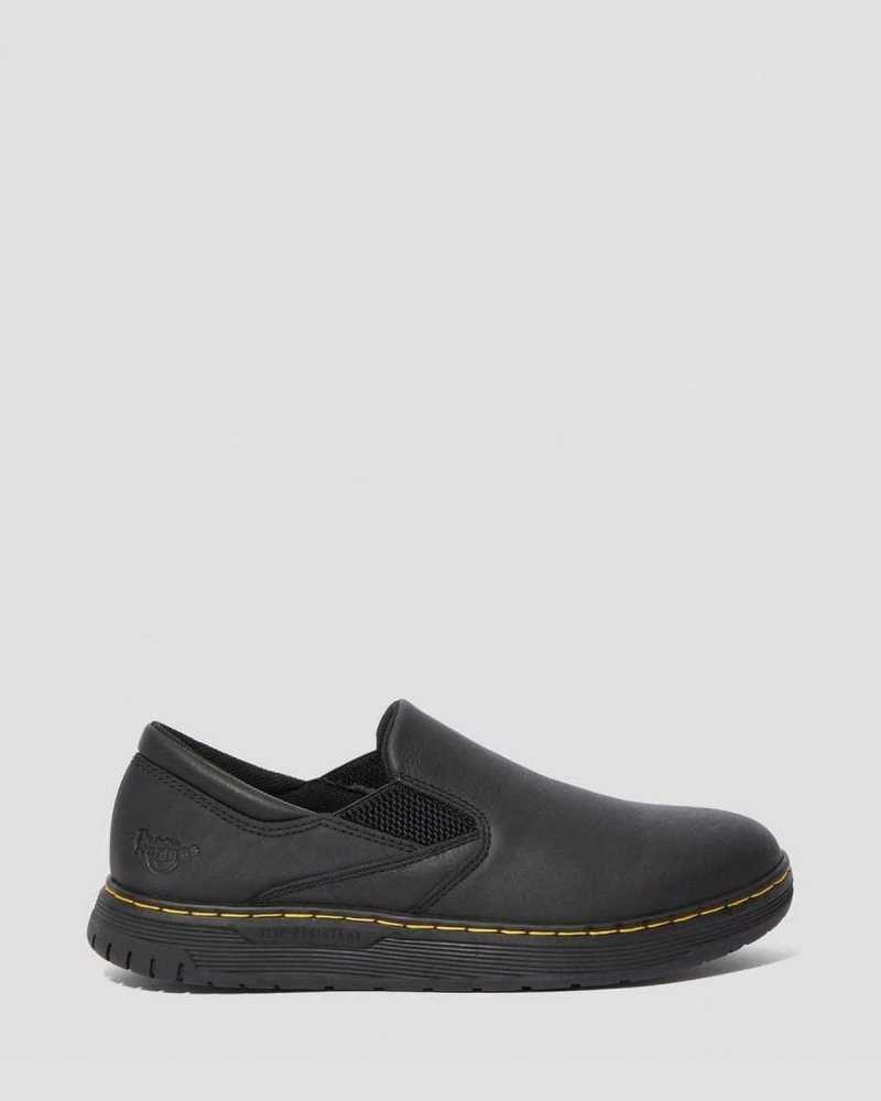 Dr Martens Brockley Slip Resistant Lær Arbeids Shoes Loafers Herre Svarte | FVDEP2695