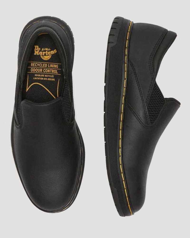 Dr Martens Brockley Slip Resistant Lær Arbeids Shoes Loafers Herre Svarte | FVDEP2695