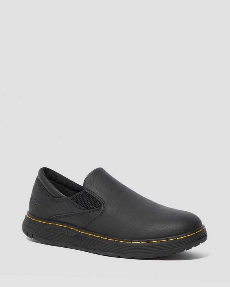 Dr Martens Brockley Slip Resistant Lær Arbeids Shoes Loafers Herre Svarte | FVDEP2695