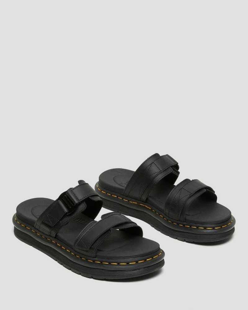 Dr Martens Chilton Lær Badesandaler Sandals Sandaler Med Reim Herre Svarte | GQMZJ6951