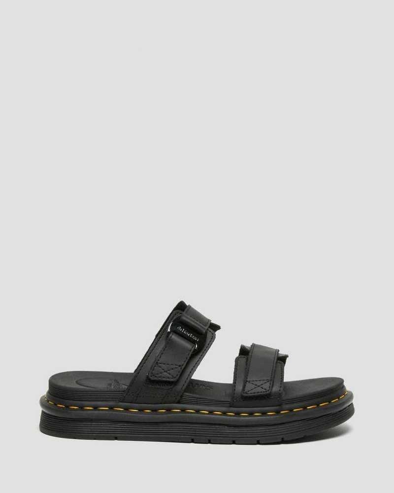 Dr Martens Chilton Lær Badesandaler Sandals Sandaler Med Reim Herre Svarte | GQMZJ6951