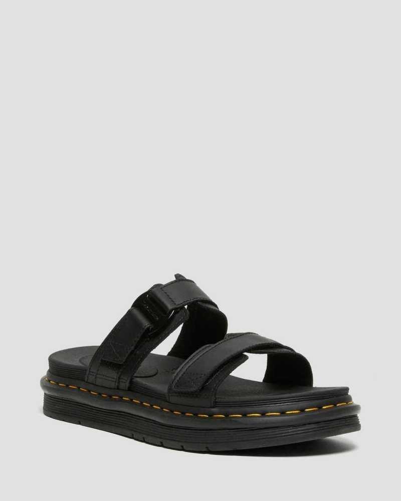 Dr Martens Chilton Lær Badesandaler Sandals Sandaler Med Reim Herre Svarte | GQMZJ6951