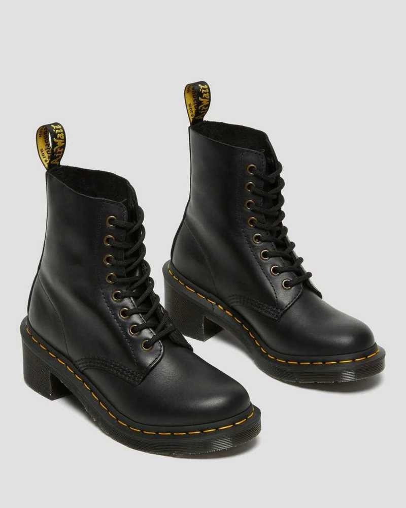 Dr Martens Clemency Lær Hælene Blonder Up Boots Støvler Med Hæl Dame Svarte | KLHID0923