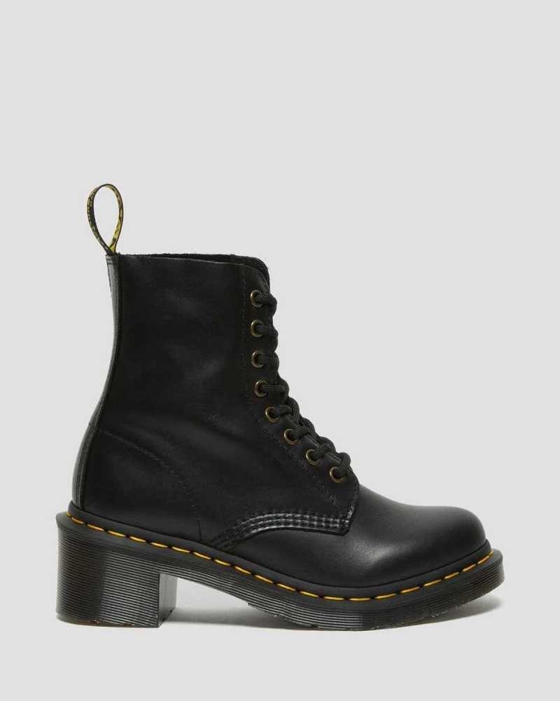 Dr Martens Clemency Lær Hælene Blonder Up Boots Støvler Med Hæl Dame Svarte | KLHID0923