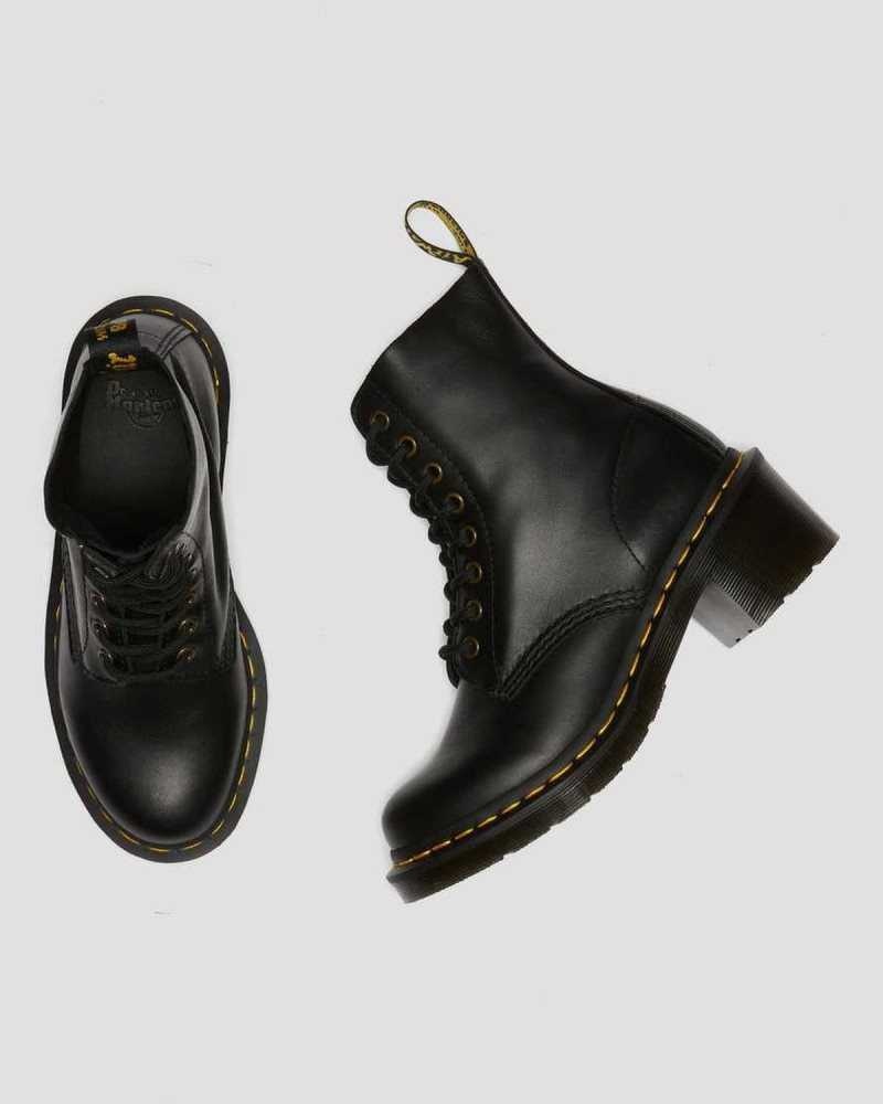 Dr Martens Clemency Lær Hælene Blonder Up Boots Støvler Med Hæl Dame Svarte | KLHID0923