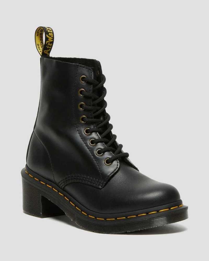 Dr Martens Clemency Lær Hælene Blonder Up Boots Støvler Med Hæl Dame Svarte | KLHID0923