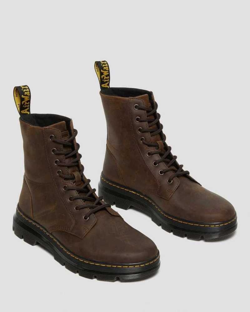 Dr Martens Combs Crazy Horse Lær Vanlige Boots Støvletter Dame Brune | GXKYF1547