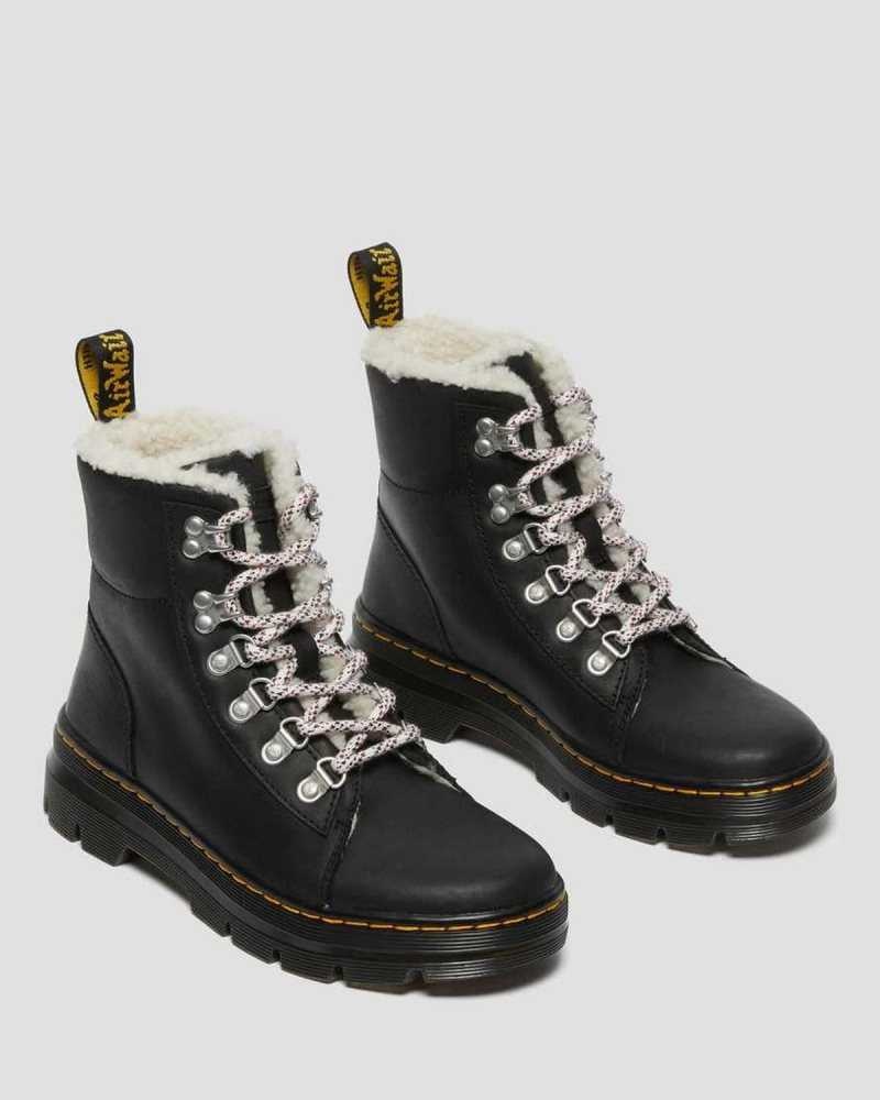 Dr Martens Combs Faux Shearling Forede Vanlige Boots Fritidsstøvler Dame Svarte | HMZQI7502