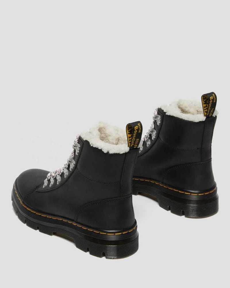 Dr Martens Combs Faux Shearling Forede Vanlige Boots Fritidsstøvler Dame Svarte | HMZQI7502