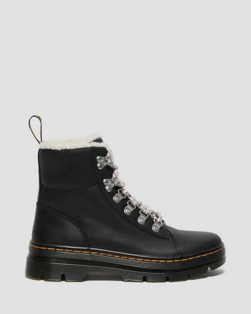 Dr Martens Combs Faux Shearling Forede Vanlige Boots Fritidsstøvler Dame Svarte | HMZQI7502