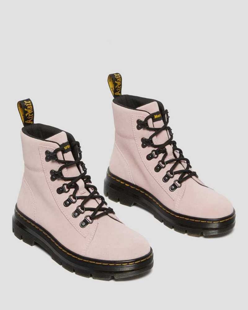 Dr Martens Combs Semsket Skinn Vanlige Boots Fritidsstøvler Dame Rosa | QXSAV7945