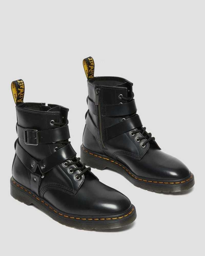 Dr Martens Cristofor Lær Harness Blonder Up Boots Støvletter Herre Svarte | FVMLS1705