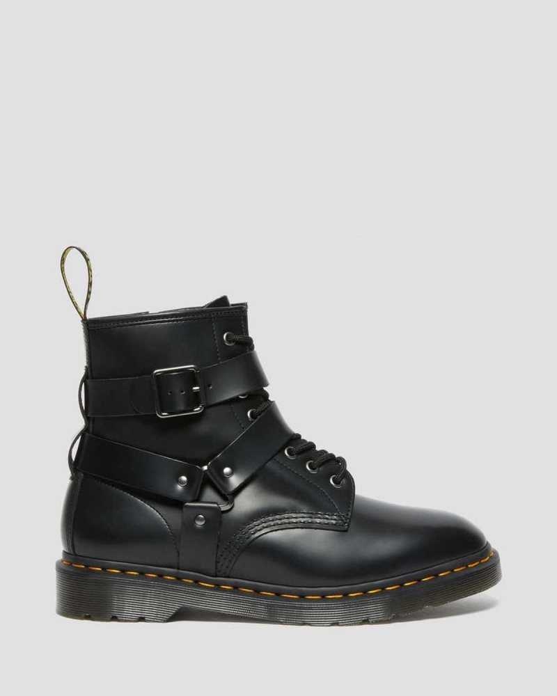 Dr Martens Cristofor Lær Harness Blonder Up Boots Støvletter Herre Svarte | FVMLS1705