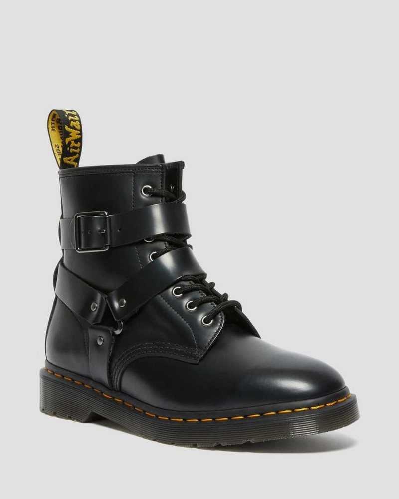 Dr Martens Cristofor Lær Harness Blonder Up Boots Støvletter Herre Svarte | FVMLS1705