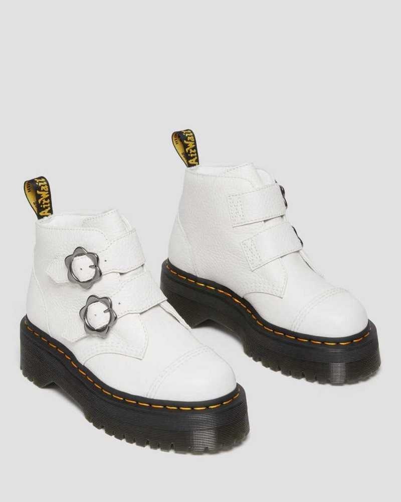 Dr Martens Devon Flower Spenne Lær Platform Boots Platform Støvler Dame Hvite | UIZJW6087