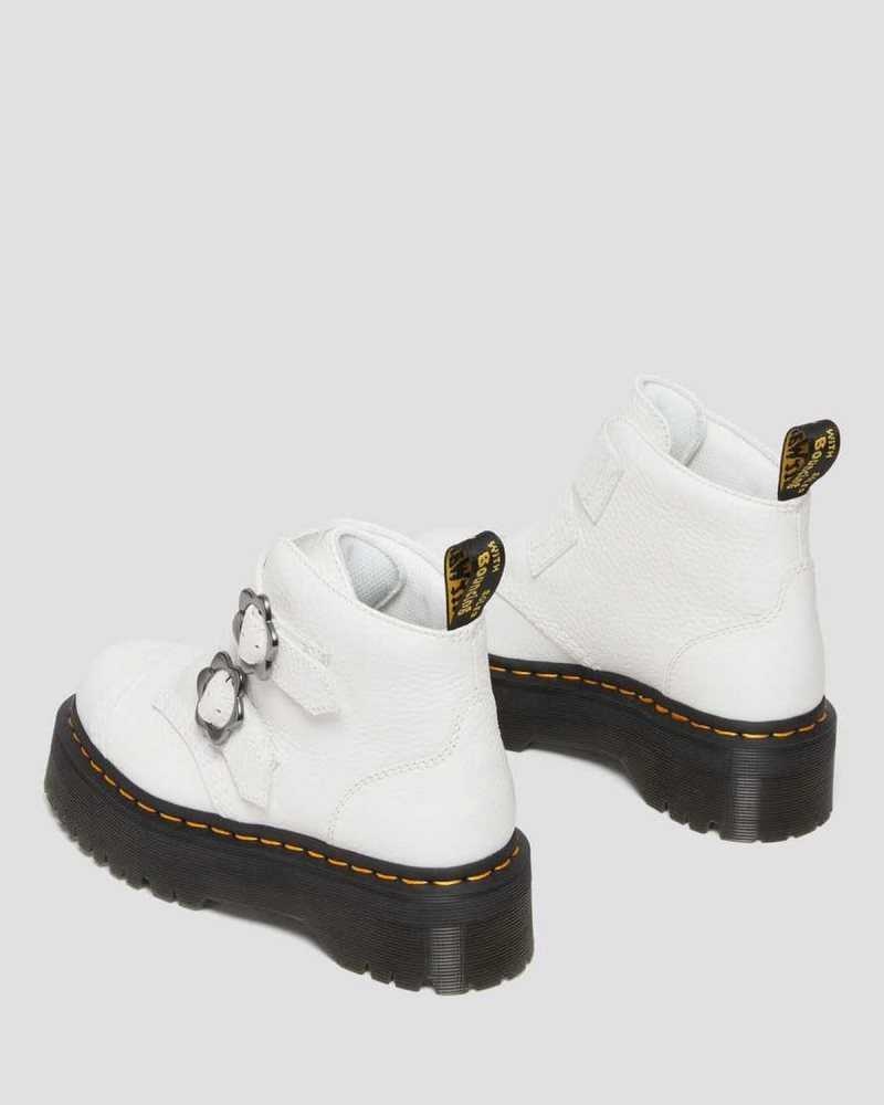 Dr Martens Devon Flower Spenne Lær Platform Boots Platform Støvler Dame Hvite | UIZJW6087