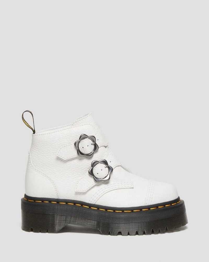 Dr Martens Devon Flower Spenne Lær Platform Boots Platform Støvler Dame Hvite | UIZJW6087