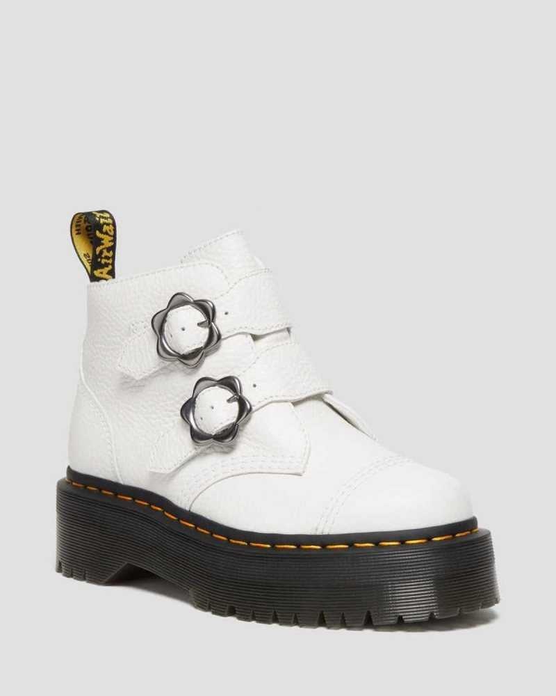 Dr Martens Devon Flower Spenne Lær Platform Boots Platform Støvler Dame Hvite | UIZJW6087