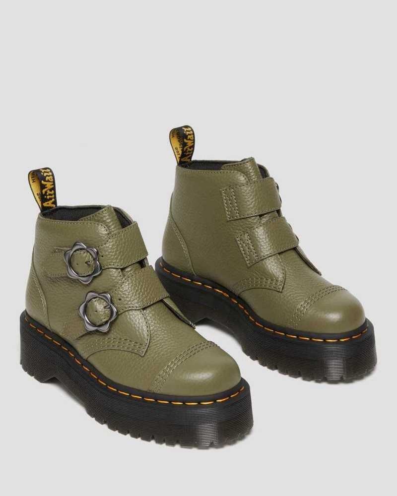 Dr Martens Devon Flower Spenne Lær Platform Boots Platform Støvler Dame Khaki Grønn | PLSMO8759