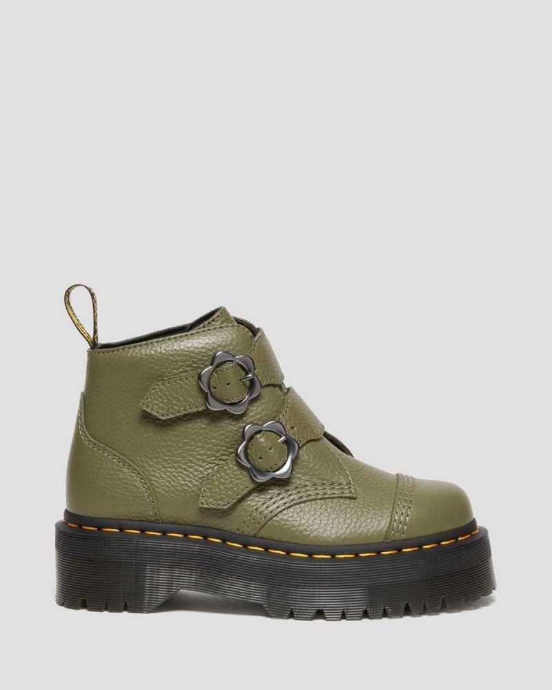 Dr Martens Devon Flower Spenne Lær Platform Boots Platform Støvler Dame Khaki Grønn | PLSMO8759