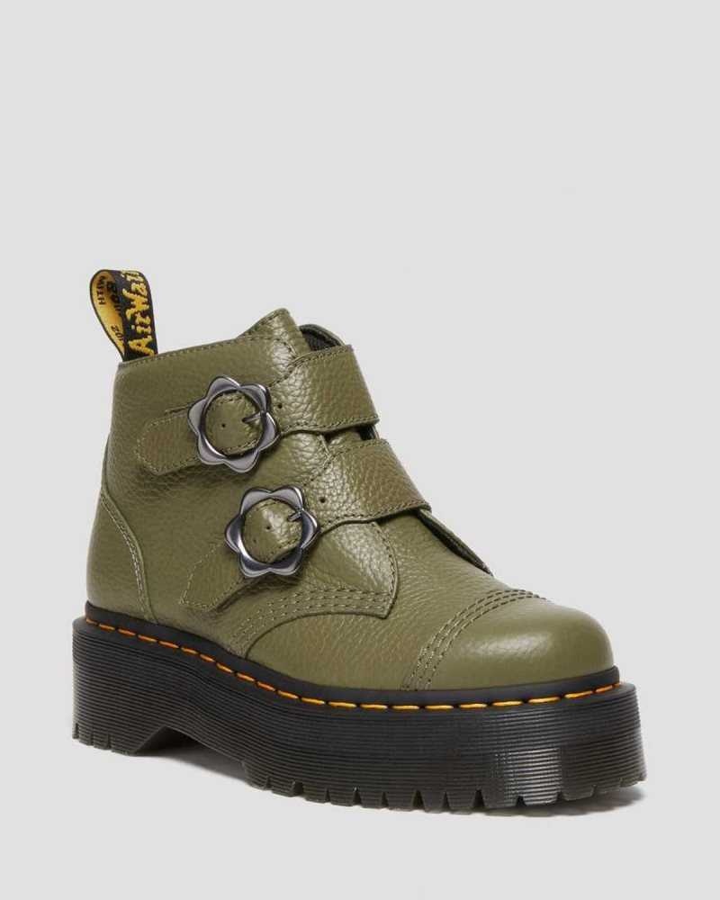 Dr Martens Devon Flower Spenne Lær Platform Boots Platform Støvler Dame Khaki Grønn | PLSMO8759