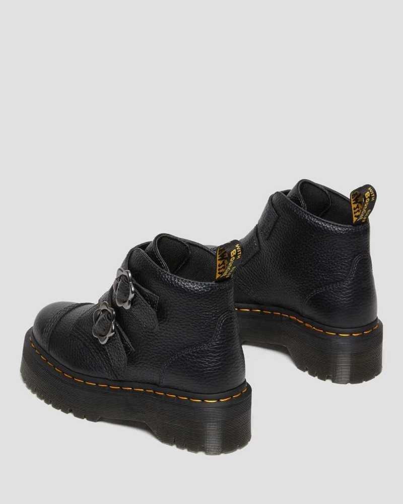 Dr Martens Devon Flower Spenne Lær Platform Boots Platform Støvler Dame Svarte | OEGWR5217