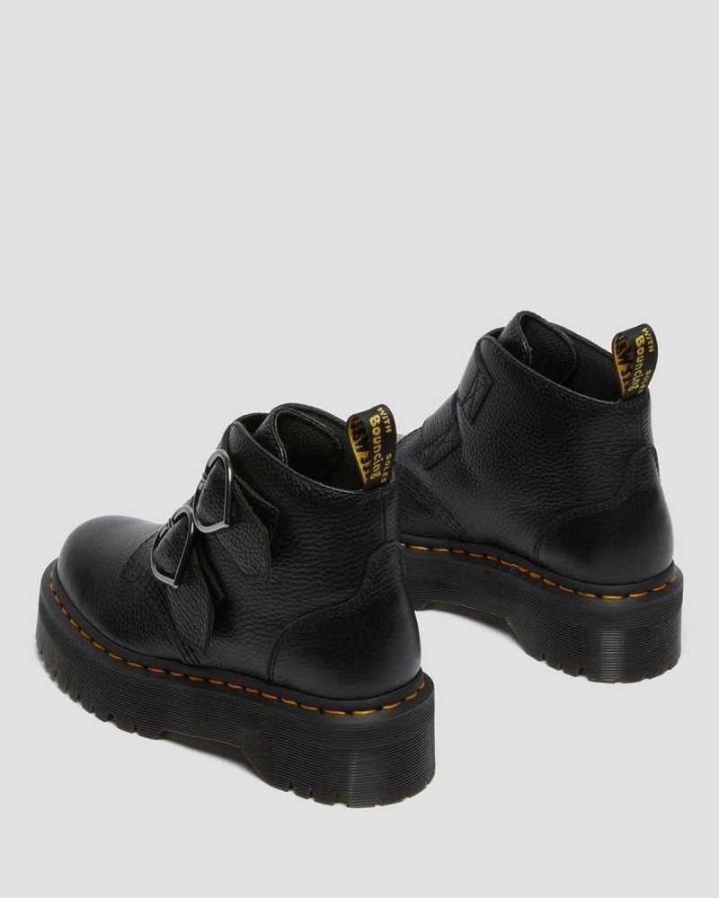 Dr Martens Devon Heart Lær Platform Boots Støvletter Dame Svarte | NCUJI2316