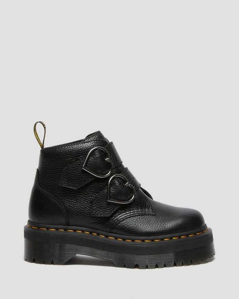 Dr Martens Devon Heart Lær Platform Boots Støvletter Dame Svarte | NCUJI2316