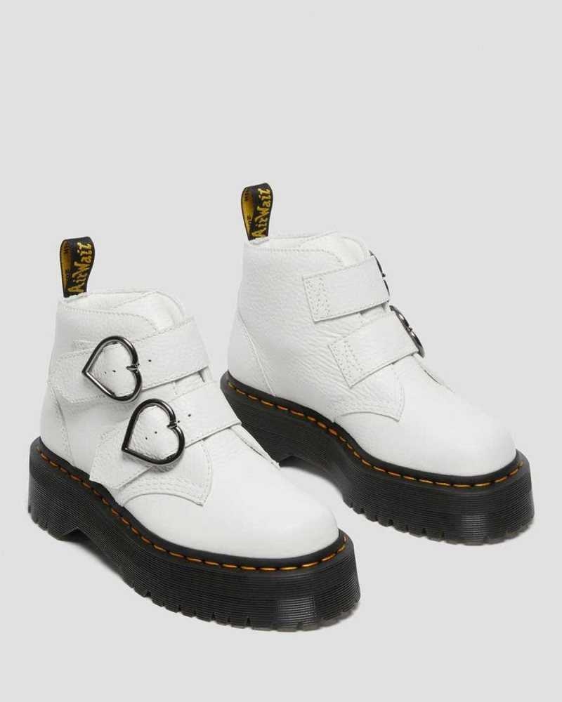 Dr Martens Devon Heart Lær Platform Boots Støvletter Dame Hvite | LUSBW1630