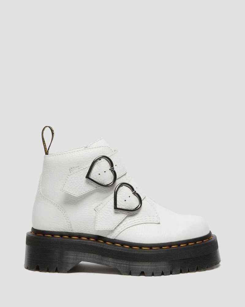 Dr Martens Devon Heart Lær Platform Boots Støvletter Dame Hvite | LUSBW1630