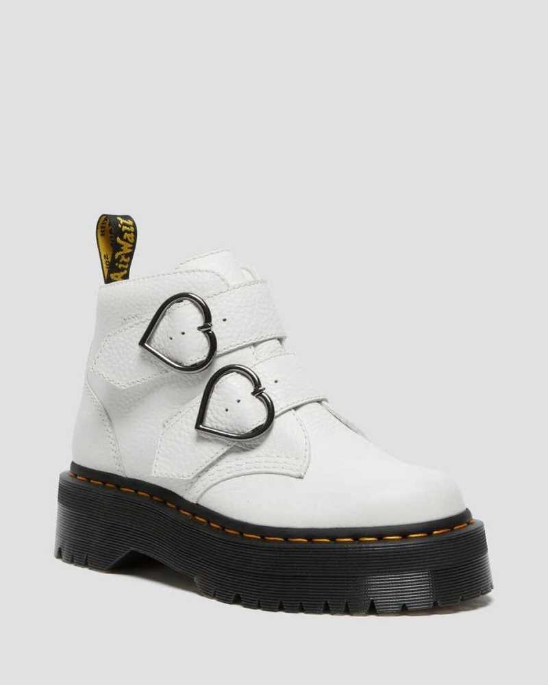 Dr Martens Devon Heart Lær Platform Boots Støvletter Dame Hvite | LUSBW1630