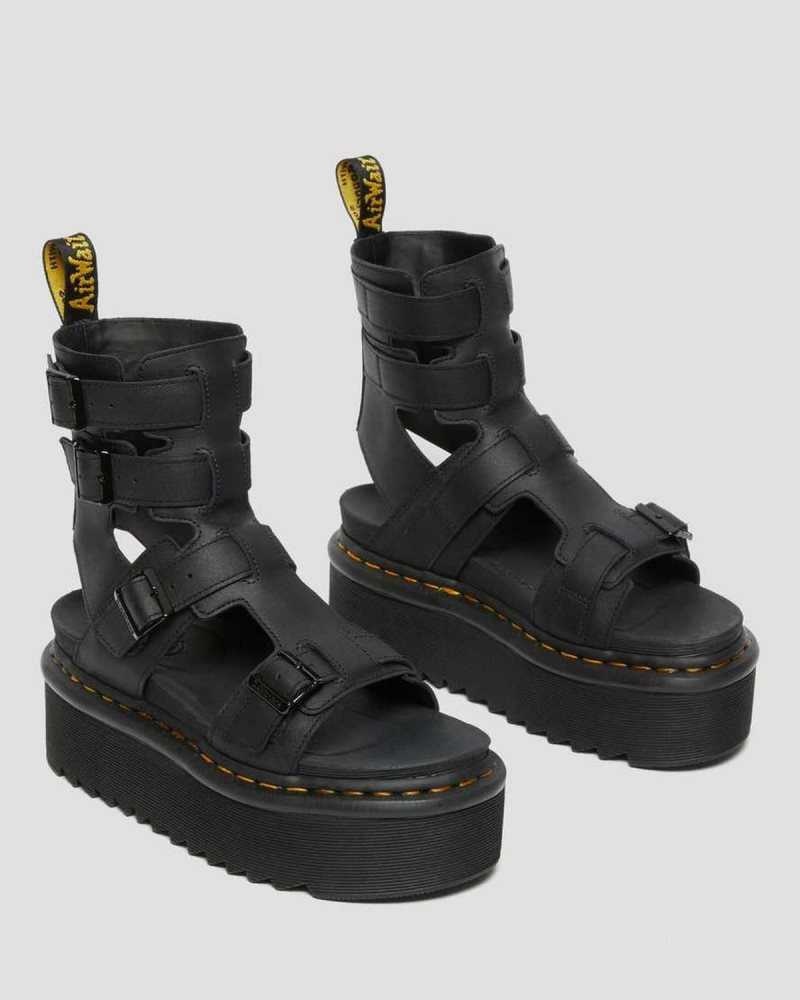 Dr Martens Giavanna Lær Platform Gladiator Sandals Platåsandaler Dame Svarte | GTLRZ7410