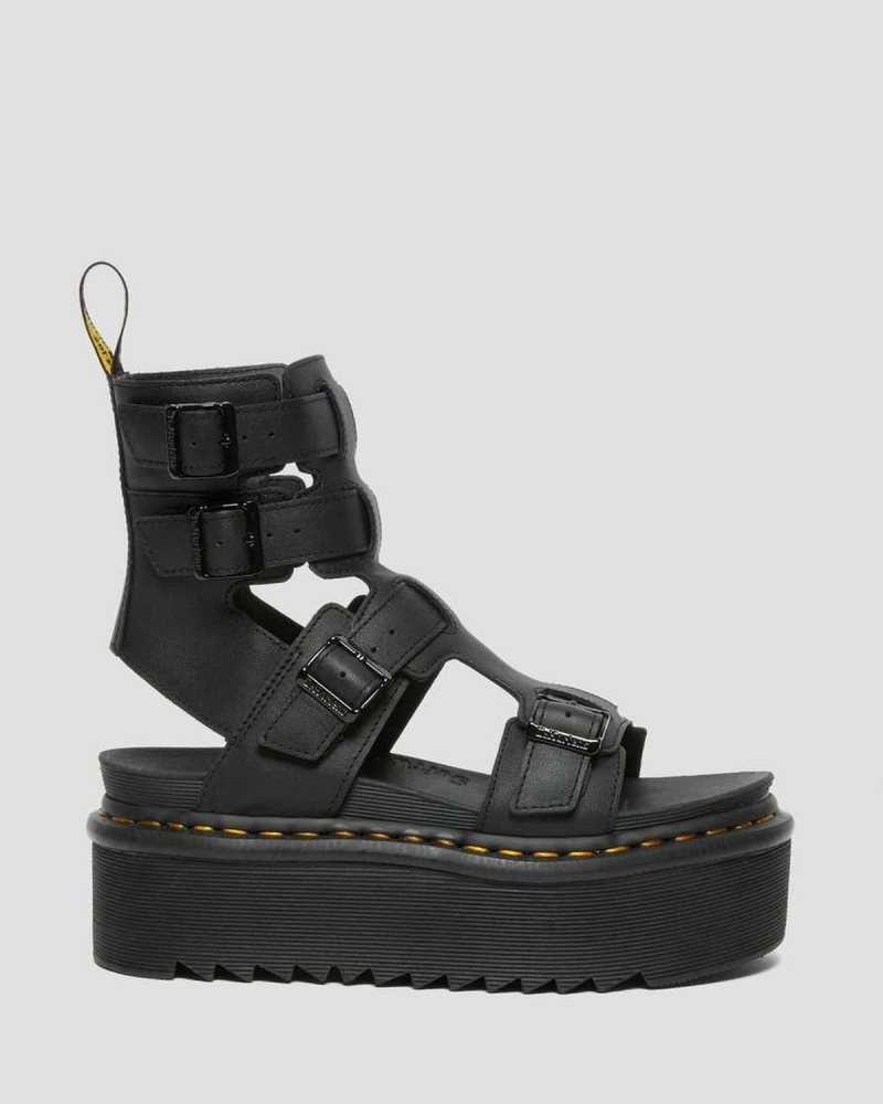 Dr Martens Giavanna Lær Platform Gladiator Sandals Platåsandaler Dame Svarte | GTLRZ7410