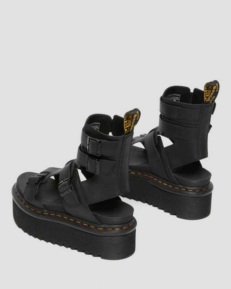 Dr Martens Giavanna Lær Platform Gladiator Sandals Gladiatorsandaler Dame Svarte | GCWFZ5263