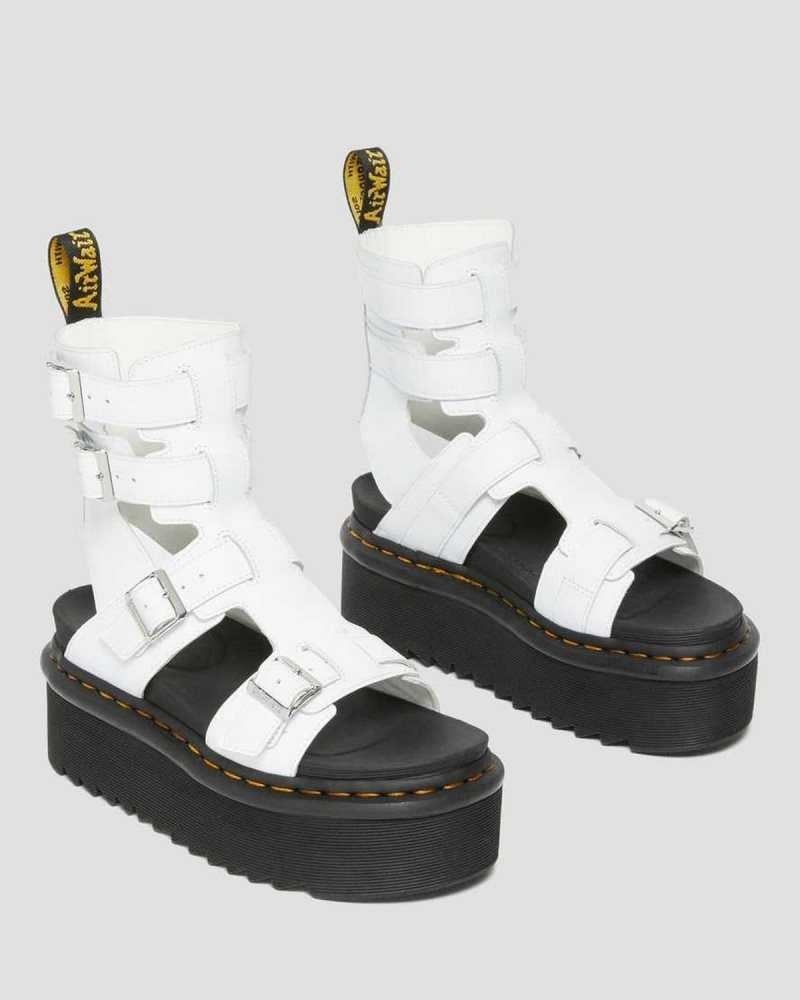 Dr Martens Giavanna Lær Platform Gladiator Sandals Gladiatorsandaler Dame Hvite | QHDJS3428