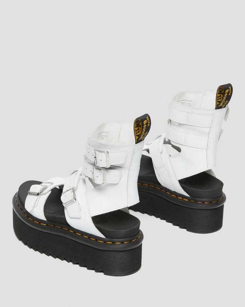 Dr Martens Giavanna Lær Platform Gladiator Sandals Gladiatorsandaler Dame Hvite | QHDJS3428