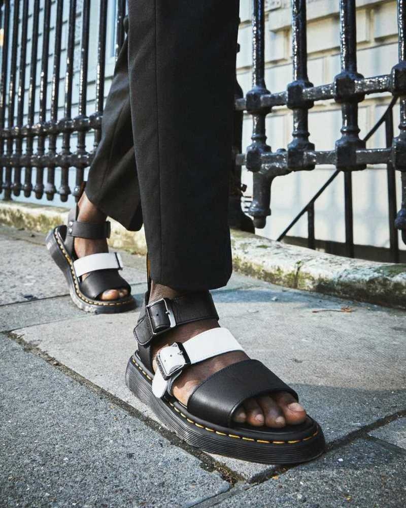 Dr Martens Gryphon Contrast Lær Reima Sandals Sandaler Med Reim Herre Svarte Hvite | OTZHJ6258