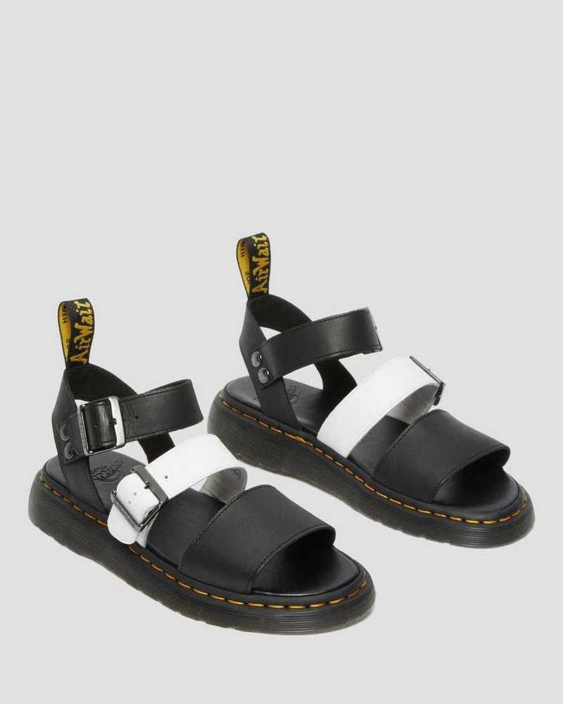 Dr Martens Gryphon Contrast Lær Reima Sandals Sandaler Med Reim Herre Svarte Hvite | OTZHJ6258