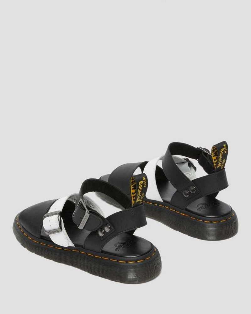 Dr Martens Gryphon Contrast Lær Reima Sandals Sandaler Med Reim Herre Svarte Hvite | OTZHJ6258